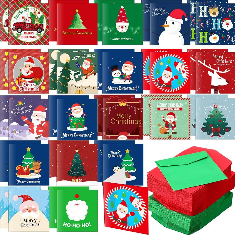 Photo 1 of 400 Set Mini Christmas Cards with Envelopes Cute Christmas Greeting Gift Card Assortment Vintage Note Xmas Card Bulk Small Merry Christmas Card for Kid Winter Holiday Party 2.76 x 2.76 inches