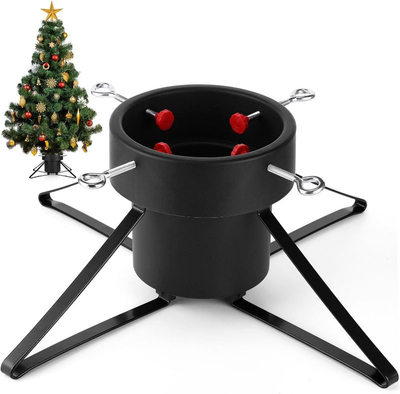 Photo 1 of Christmas Tree Stand, Metal Christmas Tree Holder for Live Trees, Adjustable Up to 8ft, 0.8 Gallon Water Storage, Black (21 x 21 x 7.5 Inch)
