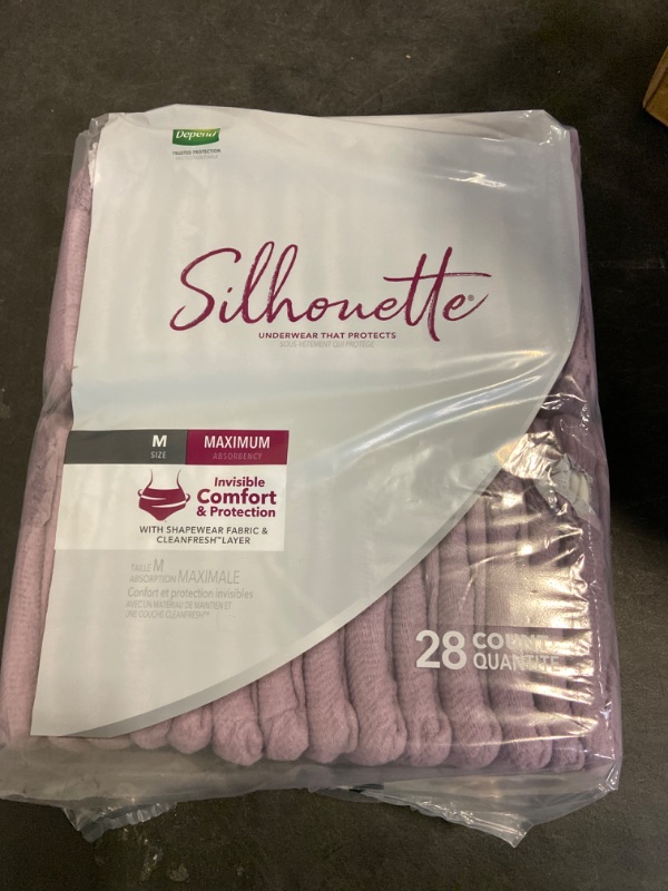 Photo 2 of Size M- Depend Silhouette Incontinence Underwear for Women, Maximum Absorbency, Disposable, Medium, Lavender/Teal/Berry 28 ct