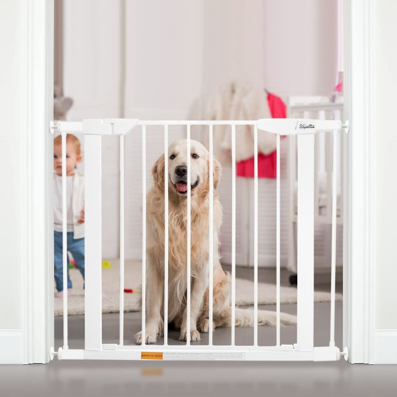 Photo 1 of 29.5 to 37.8 "Extra Wide Walk Through Pet Gate, Auto Close Safety Baby Gate, Metal Durability Dog Gate for House, Stairs, Doorways, includes 2 Extension Kit, White