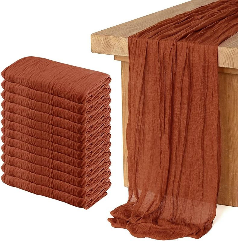 Photo 1 of 12 Pack Cheesecloth Table Runner, Runner Gauze Boho Wedding Decor Romantic Table Runner for Wedding Birthday Party(35" x 118") (Terracotta)