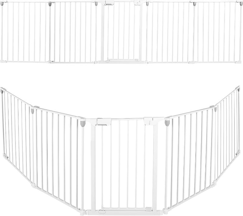 Photo 1 of Baby Gate Extra Wide with 5 Metal Pannels,Extra Long Dog Gate Pet Gate or Used to Stairs Doorways Fireplace Fence,3-in-1 Baby Gate Playpen,Child Safety Gate and Safety Barrier