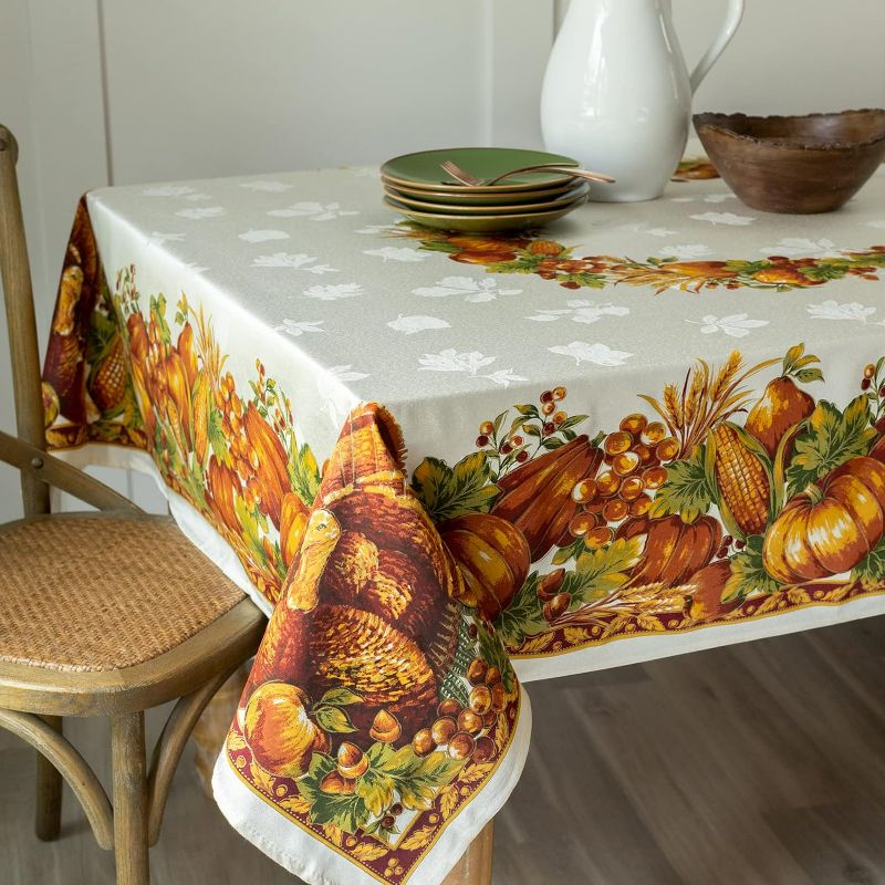 Photo 1 of Benson Mills Harvest Splendor Engineered Printed Fabric Table Cloth, Fall, Harvest, and Thanksgiving Tablecloth (60" X 120" Rectangular, Harvest Splendor)