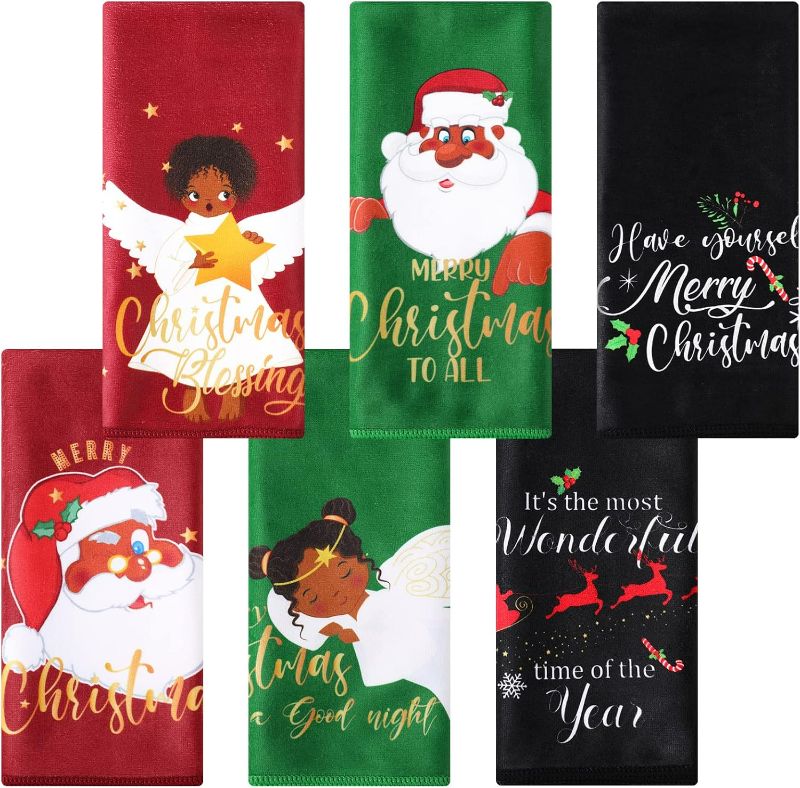 Photo 1 of 12 Pcs Christmas Kitchen Hand Towels 12 x 18 Inch Winter Guest Towel Tea Towels Dish Washcloths Holiday Seasonal Soft Absorbent Towels for Home Cooking Baking Cleaning (Santa)