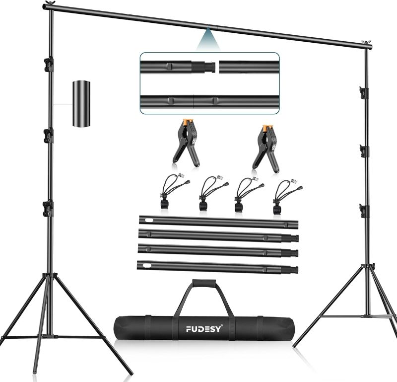 Photo 1 of FUDESY Photo Video Studio 10 x 10Ft Heavy Duty Adjustable Backdrop Stand,Background Support System for Photography with Carry Bag,Two Pieces Spring Clamps