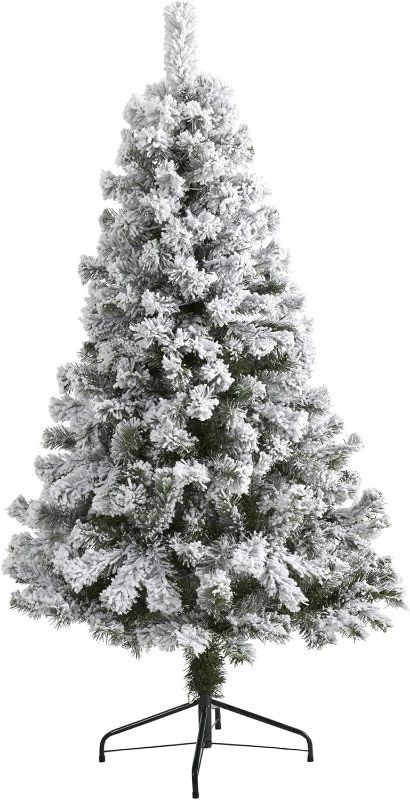 Photo 1 of 5ft. Flocked West Virginia Fir Artificial Christmas Tree With Lights