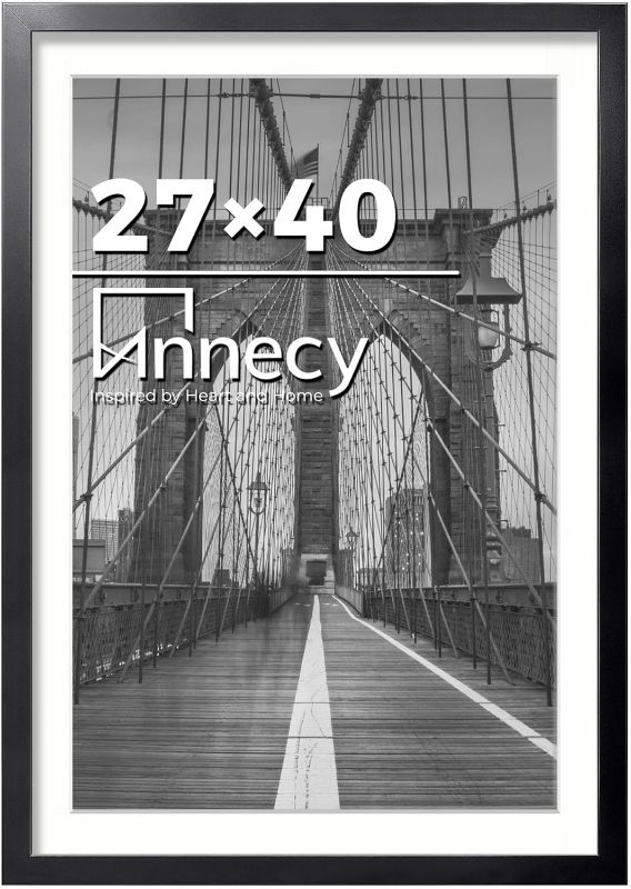 Photo 1 of Annecy 27x40 Frame Black 1 Pack, Classic 27x40 Picture Frame Display 24x36 Pictures with Mat or 27x40 without Mat, Horizontal and Vertical for Wall-Mount, Decorate Home and Office with Large Paintings