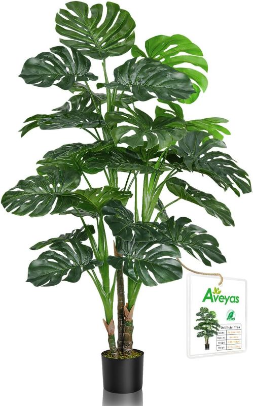 Photo 1 of 54'' Tall Large Artificial Monstera Deliciosa Plants, 4.5 Feet Faux Swiss Cheese Floor Plants Fake Tropical Silk Tree with Pot for Indoor Outdoor Office House Living Room Home Decor