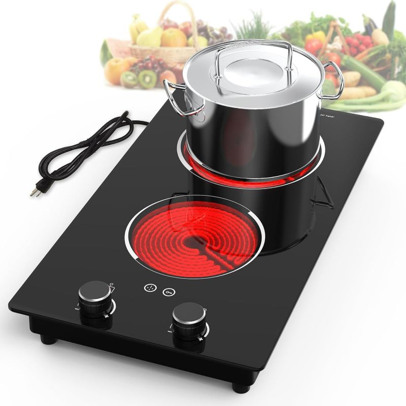 Photo 1 of Electric Cooktop,110V 2100W Electric Stove Top with Knob Control, 10 Power Levels, Kids Lock & Timer, Hot Surface Indicator, Overheat Protection,Built-in Radiant Double induction cooktop