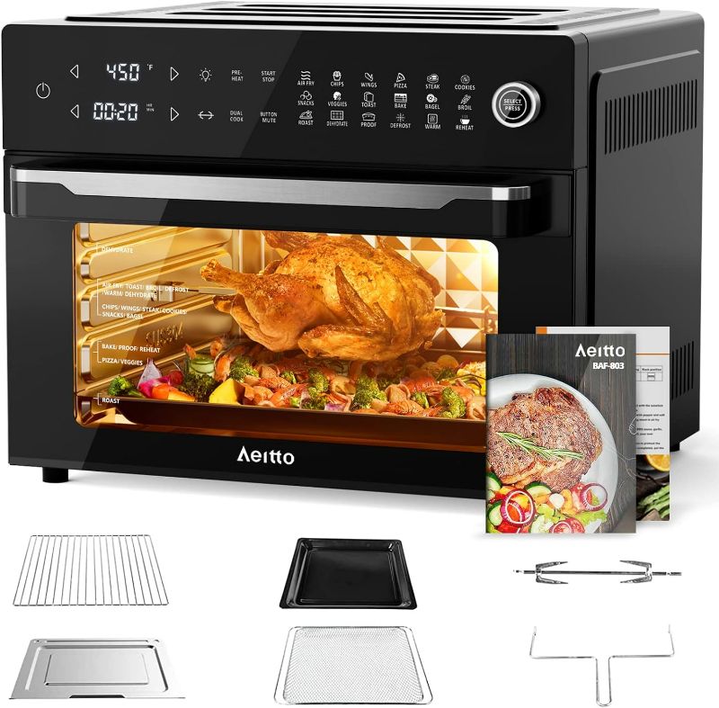 Photo 1 of Aeitto® 32-Quart PRO Large Air Fryer Oven| Toaster Oven Combo | with Rotisserie, Dehydrator and Full Accessories | 19-In-1 Digital Airfryer | Fit 13" Pizza, 9pcs Toast, 1800w, Black