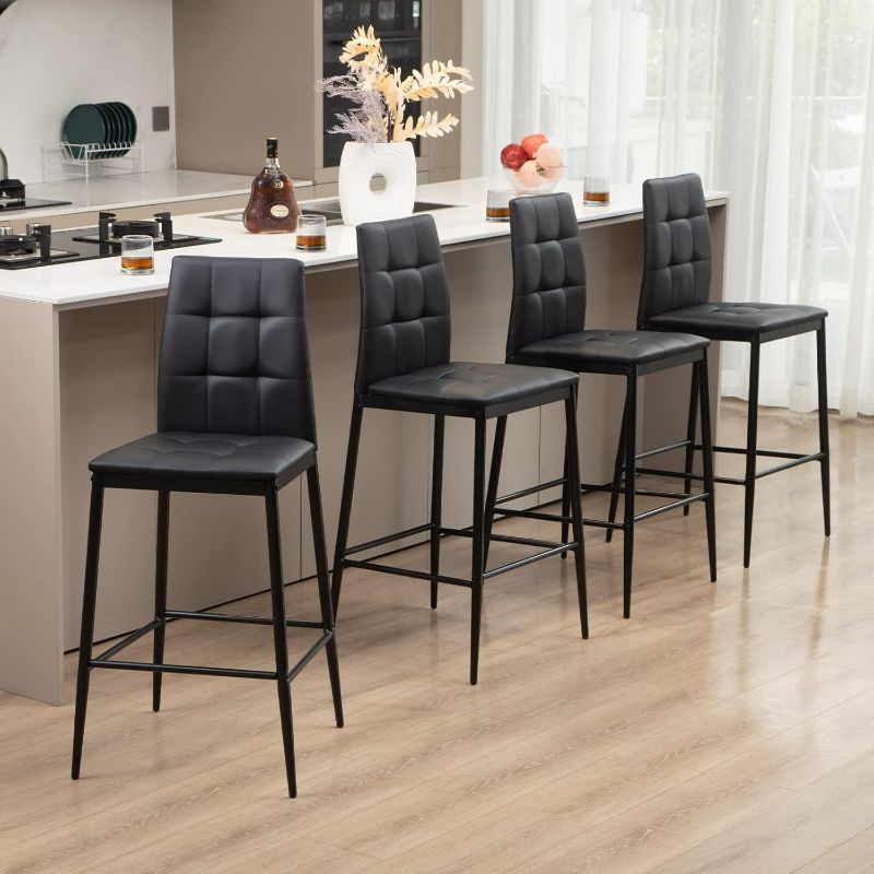 Photo 1 of Bacyion 26 Inch Faux Leather Bar Stools, Set of 4, Black