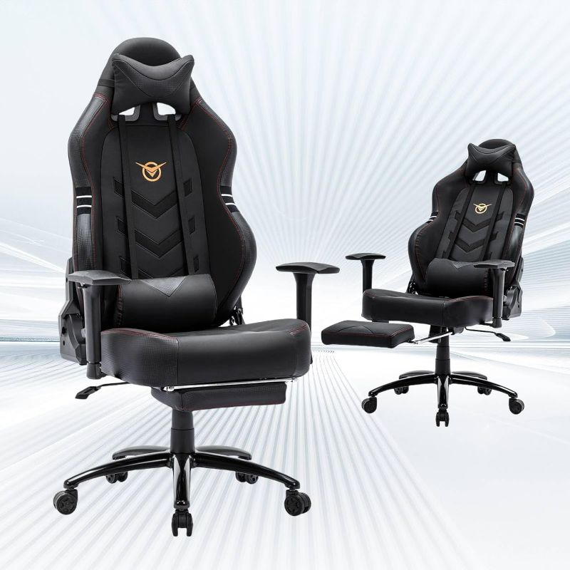 Photo 1 of Big and Tall Gaming Chair with Footrest 350lbs, Computer Gamer Chair, High Back PC Gaming Chairs with Wide Seat, Lumbar Support, Armrest for Adults-Black