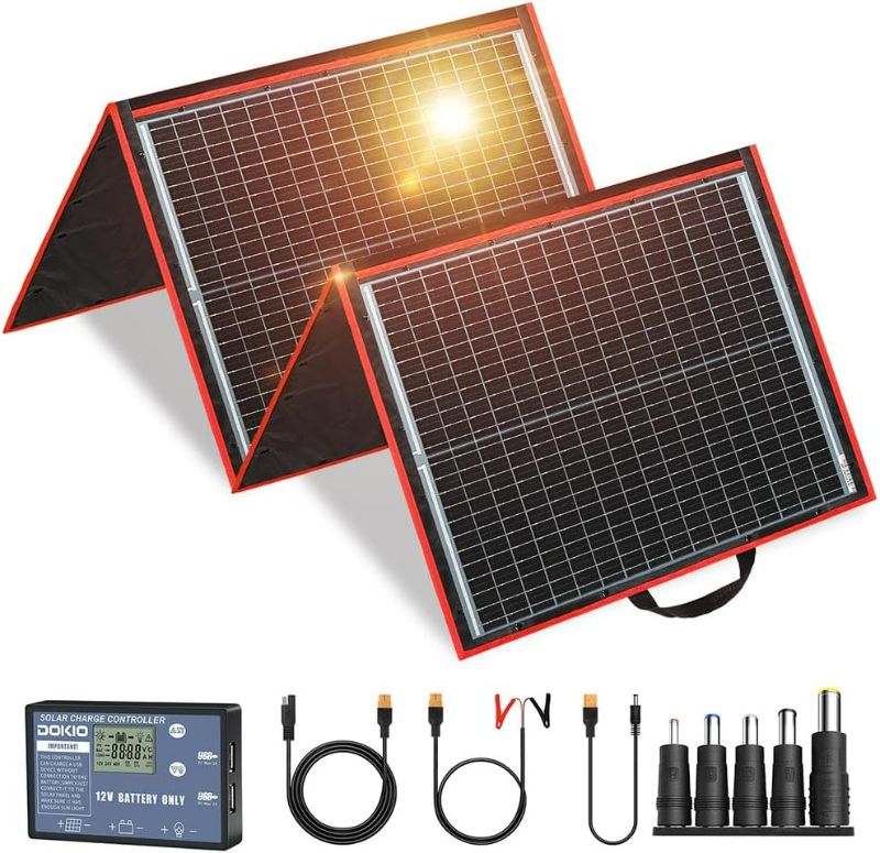 Photo 1 of DOKIO 160W 18V Portable Solar Panel Kit (ONLY 9lb) Folding Solar Charger with 2 USB Outputs for 12v Batteries/Power Station AGM LiFePo4 RV Camping Trailer Car Marine