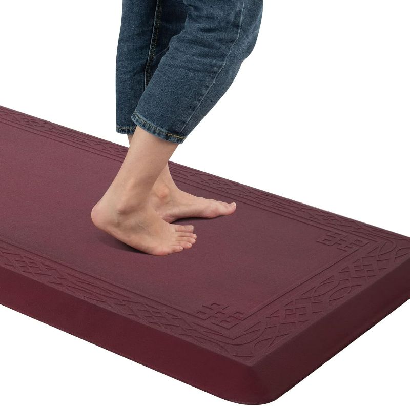 Photo 1 of Anti Fatigue Comfort Mat by DAILYLIFE, Non-Slip Bottom - 3/4" Thick Durable Kitchen Standing Floor Mat with Extra Support at Home, Office and Garage - Waterproof & Easy-to-Clean (24" x 60", Burgundy)