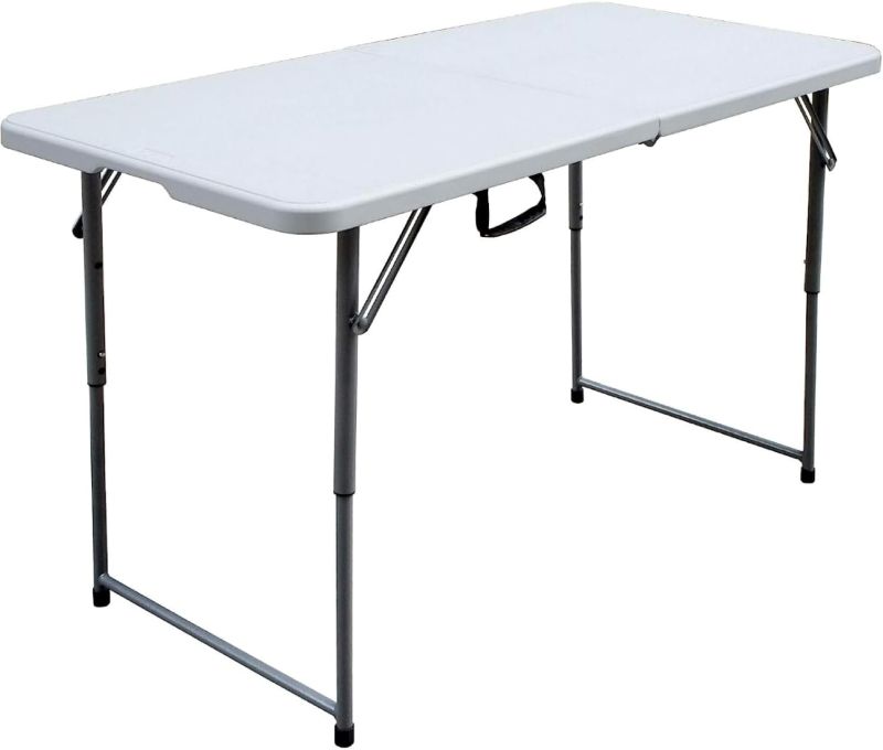 Photo 1 of Folding Table, 48 Inch x 24 Inch Portable Plastic Table, Height Adjustable Fold-in-Half Table for Indoor and Outdoor Parties, Picnic and Camping (White)