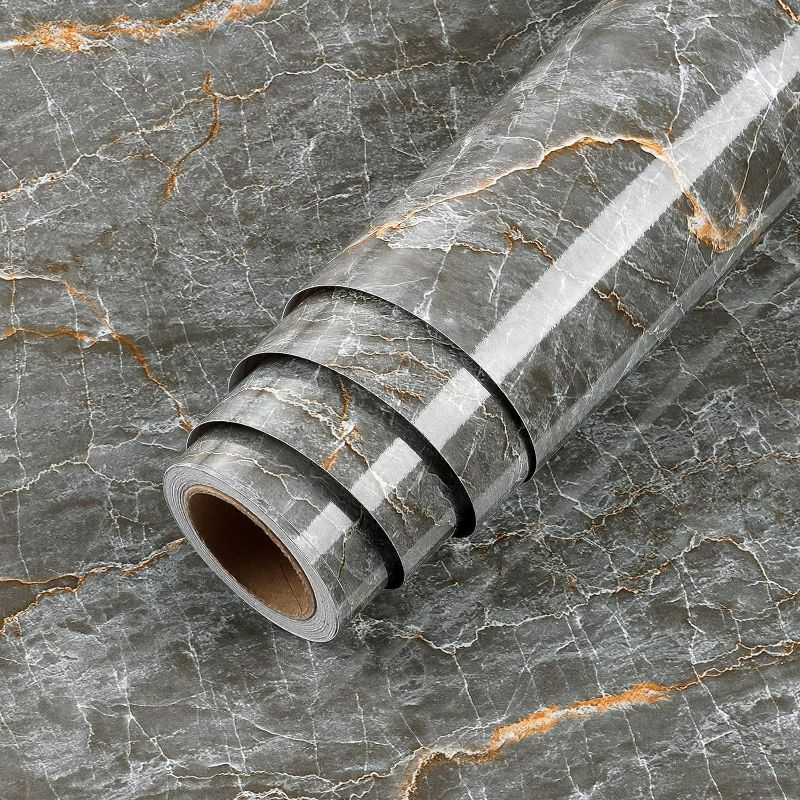 Photo 1 of  36 X 160 Inch Wide Dark Grey Marble Contact Paper Waterproof Peel and Stick Countertops Marble Wallpaper Kitchen Countertop Vinyl Wrap Marble Countertop Peel & Stick Table Top Dresser Cover