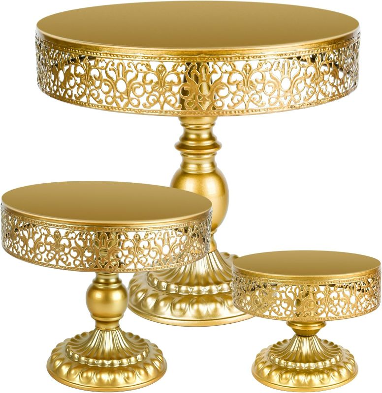 Photo 1 of 3-Pack Cake Stands, Round Metal Cupcake Stands for Dessert Table, Dessert Display Cake Stands, Brithday Wedding Party Celebration Dessert Cake Display Plates(Gold)