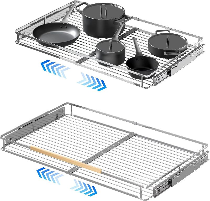 Photo 1 of 2Pack Expandable Pull Out Cabinet Organizer, 23~39.8"W x 22.5"D Heavy Duty Slide Out Shelves Adjustable Hight Cabinet Pull Out Shelves,Expandable Width Spice Rack Organizer for Kitchen Cabinet