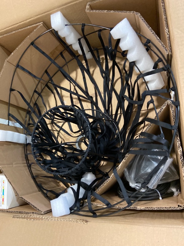 Photo 1 of Luster Vertigo Retro Chandelier, E27 Simple and Creative Fiberglass Cap Design, Restaurant, Bar, Coffee Black 120cm