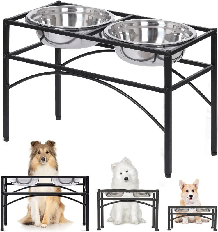 Photo 1 of Elevated Dog Bowls for Large Dogs, Raised Dog Bowls Stand with 2 Stainless Steel Bowls, Pet Feeder Station Cat Washable - Perfect for Water, Food or Treats