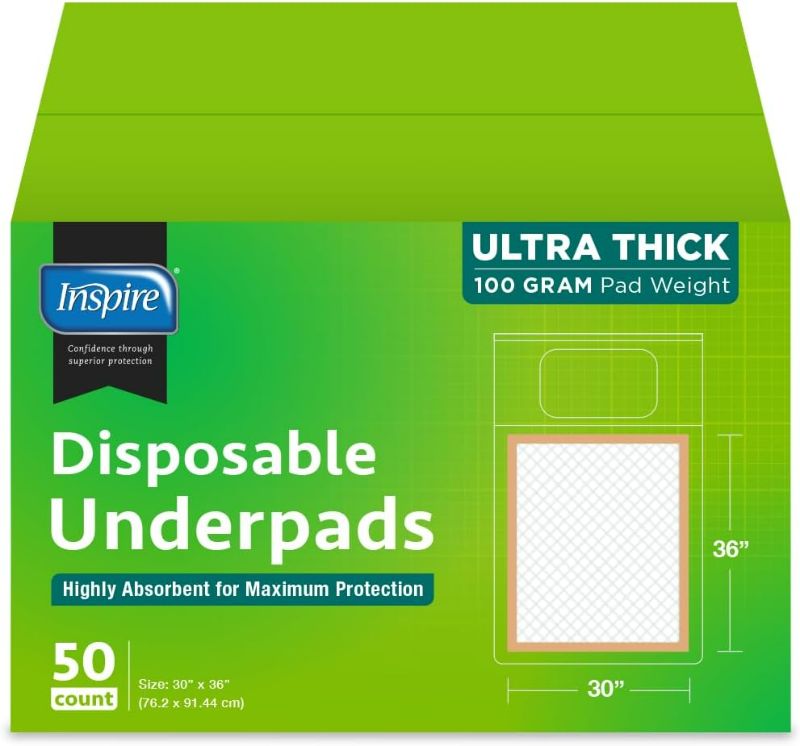 Photo 1 of Inspire Super and Ultra Absorbent Disposable Bed Pads (30" X 36" Pack of 50)