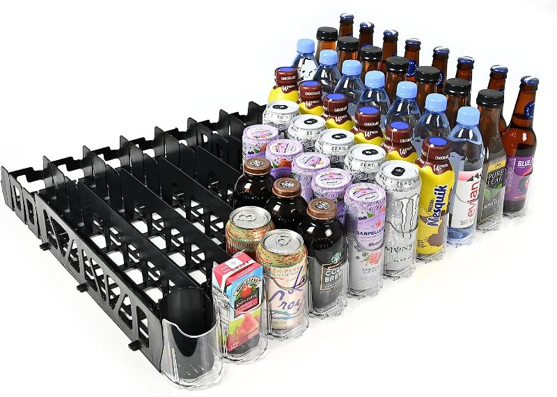 Photo 1 of Display Technologies Visi-FAST Spring Fed Organizer for 12/16oz Bottles and Cans - Commercial and Home Fridge (Pack of 1)