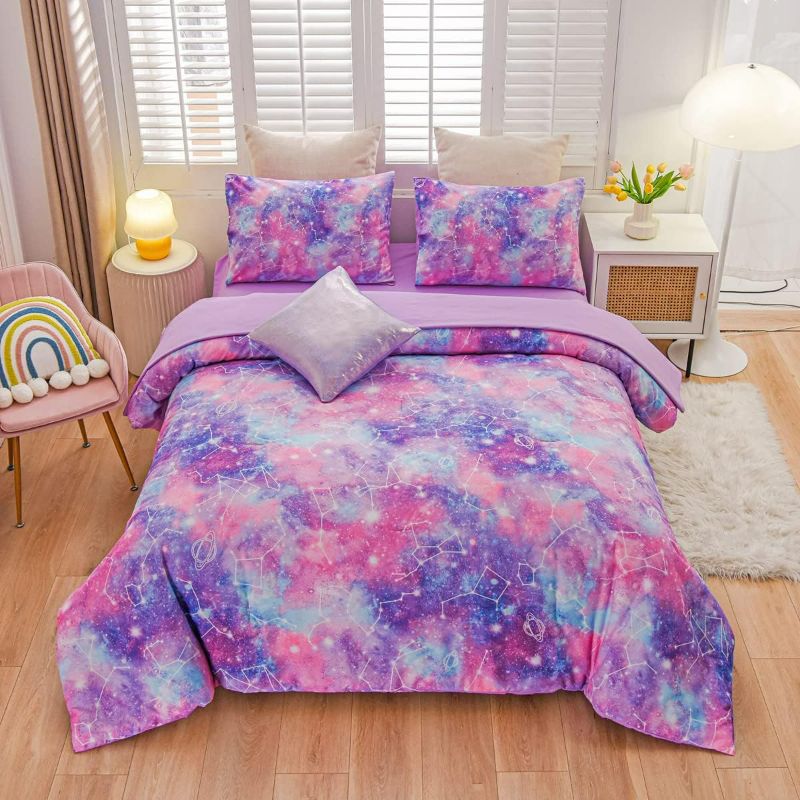 Photo 1 of Full - NTBED Galaxy Comforter Set Soft Microfiber Constellation Glitter Printing Bedding Sets for Teens Boys Girls Kids (Purple, Full6pcs)