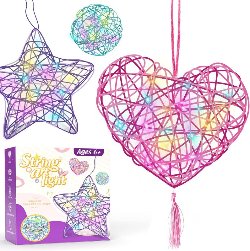 Photo 1 of 3D String Art Kit for Kids,Christmas Birthday Gifts for 8 9 10 11 12 Year Old Girls Boys,Arts and Crafts for Girls Ages 8-12 Heart Star Round Lantern Toys 20 Multi-Colored LED Bulbs