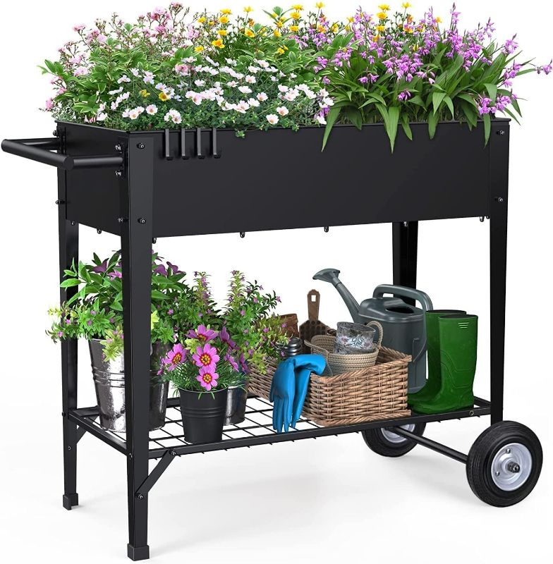 Photo 1 of Raised Garden Bed with Legs, Mobile Planter Box Elevated on Wheels Portable Planter Cart Outdoor Indoor for Vegetable Herbs Potted Plants Flowers