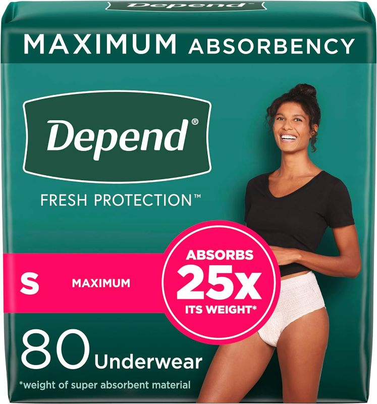 Photo 1 of Depend Fresh Protection Adult Incontinence & Postpartum Bladder Leak Underwear for Women, Disposable, Maximum, Small, Blush, 80 Count (2 Packs of 40), Packaging May Vary