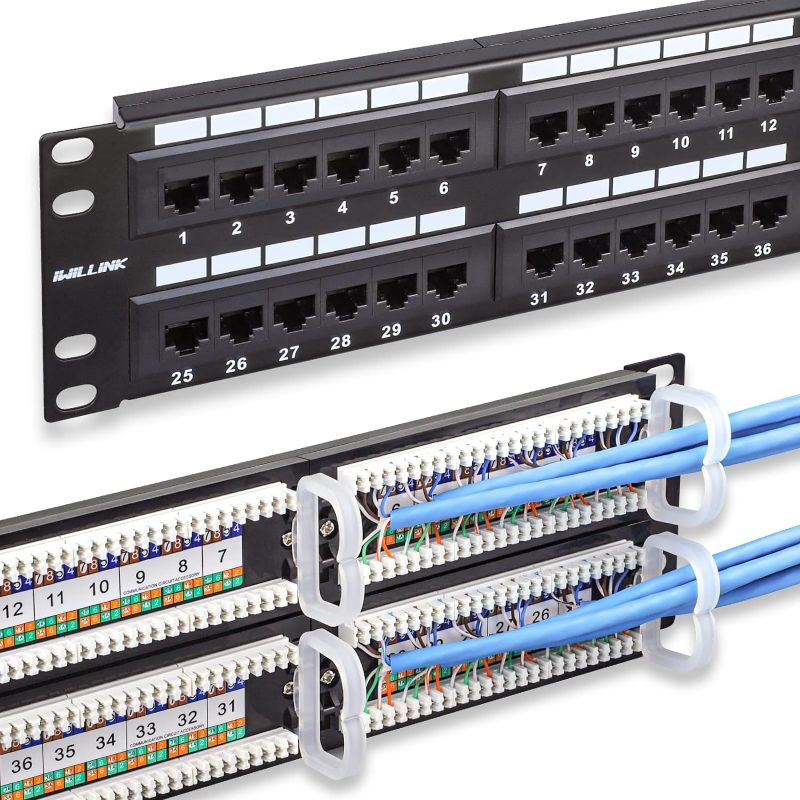 Photo 1 of iwillink Patch Panel 48 Port, Cat6 Rj45 Patch Panel, 2u Network Patch Panel Utp 19-Inch, Black, Rack or Wall Mount Compatible with Cat6, Cat5e, Cat5 Cabling.