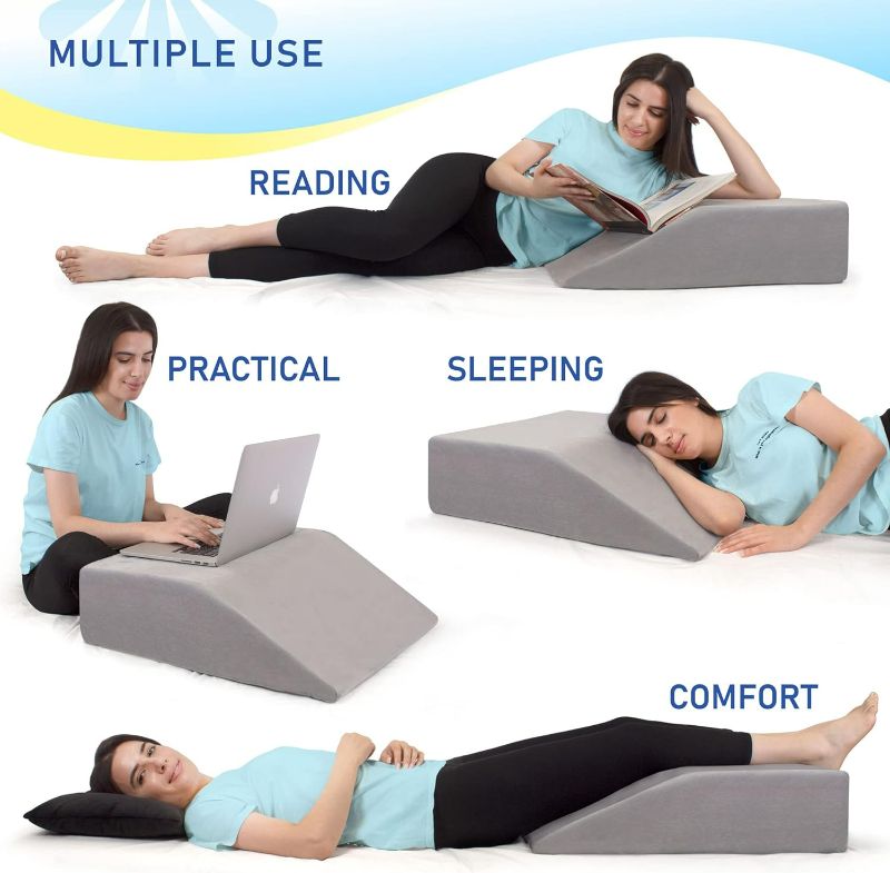 Photo 1 of Leg Elevation Pillow with Memory Foam Top - Elevated Leg Rest Pillow for Circulation, Swelling, Kneef - Wedge Pillow for Legs, Sleeping, Reading, Relaxing - Removable Washable Cover (8 Inch)