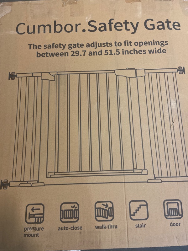 Photo 2 of Cumbor 29.7-46" Arched Decor Baby Gate for Stairs No Drill, Mom's Choice Awards Winner-Auto Closed Dog Gate Indoor for The House, Pressure Mounted Pet Gate for Doorways, Easy Install Child Gate,Black