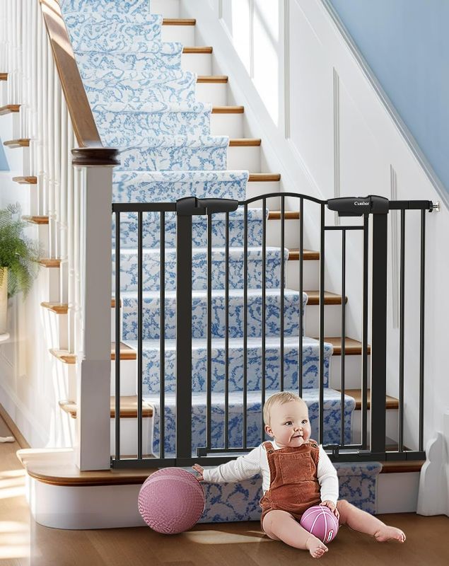 Photo 1 of Cumbor 29.7-46" Arched Decor Baby Gate for Stairs No Drill, Mom's Choice Awards Winner-Auto Closed Dog Gate Indoor for The House, Pressure Mounted Pet Gate for Doorways, Easy Install Child Gate,Black