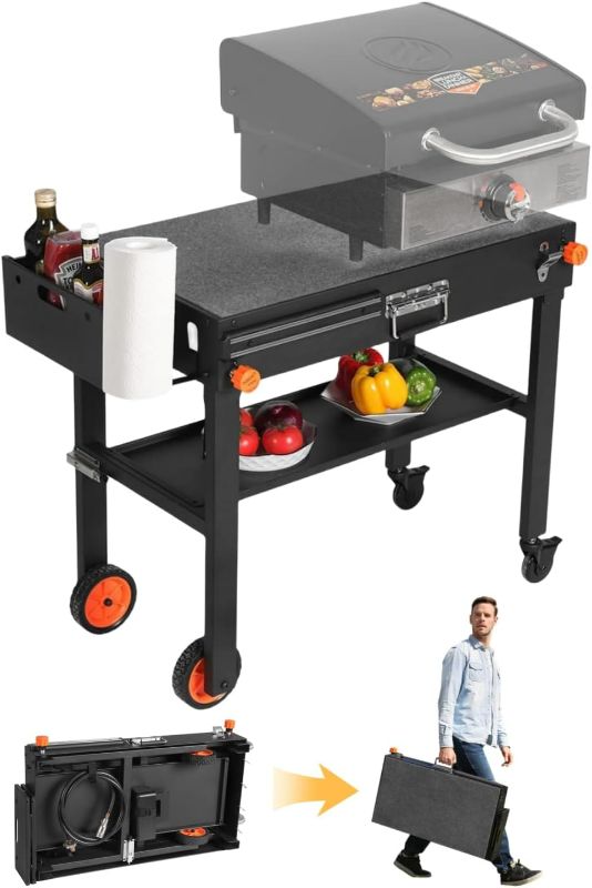 Photo 1 of Outdoor Grill Table,Blackstone Griddle Stand,BBQ Prep Table With Wheels And Seasoning Tray,Universal Grill Cart Fit 17 Inch Or 22 Inch Griddle,Folds Flat Quickly Ninja Grill Stand