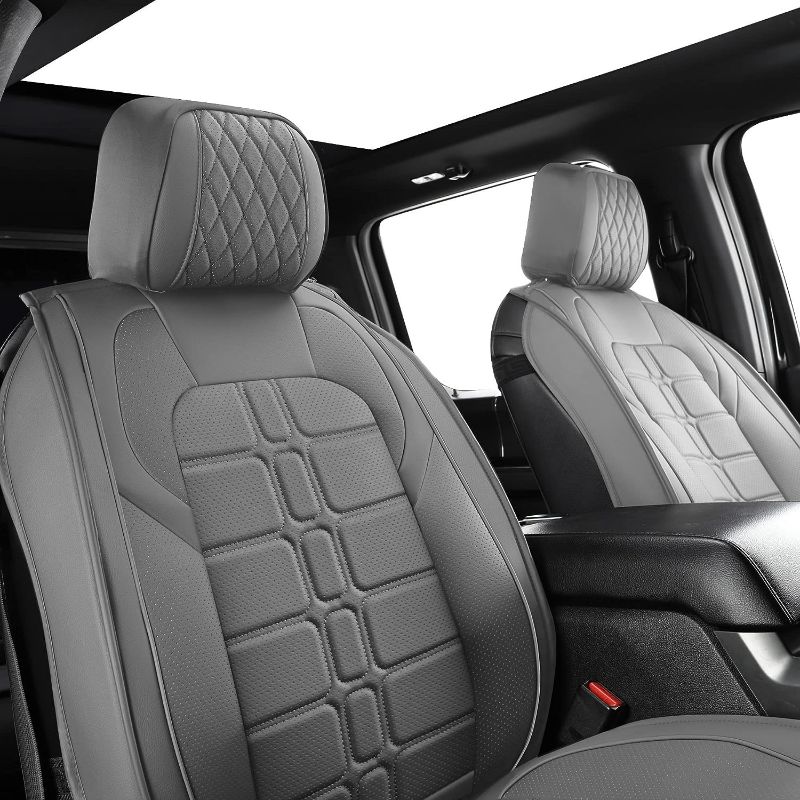 Photo 1 of BALLIOL Pickup Seats Covers Faux Leather (Gray,2 PCS Front Seat). 