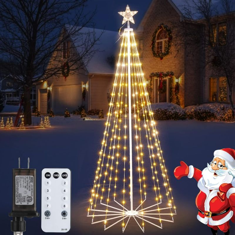 Photo 1 of LED Christmas Cone Tree Light with Star Topper, 6ft 265 LED Outdoor Lightshow Christmas Tree with 8 Modes Timer Remote, Dimmable Artificial Christmas Tree for Porch Yard Patio Indoor Decorations, Warm