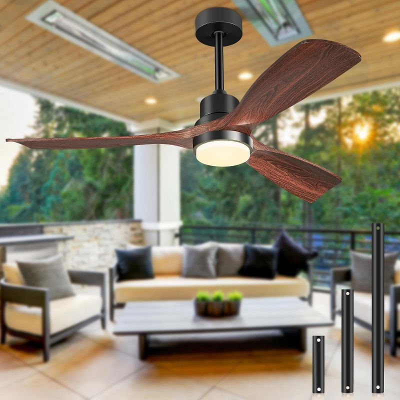 Photo 1 of Ceiling Fans with Lights and Remote, 52 Inch Outdoor Ceiling Fan for Patios with Light 3 Downrods, 3 Blades Modern Ceiling Fan Noiseless Reversible DC Motor, Wood Fan for Farmhouse