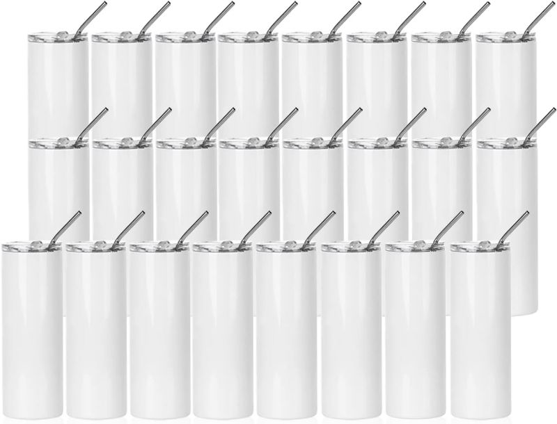 Photo 1 of 25 Pack Insulated Travel Tumbler with Straw and Lids 20 oz Stainless Steel Vacuum Tumbler Cups Powder Coated Coffee Mug for Cold and Hot Drinks 