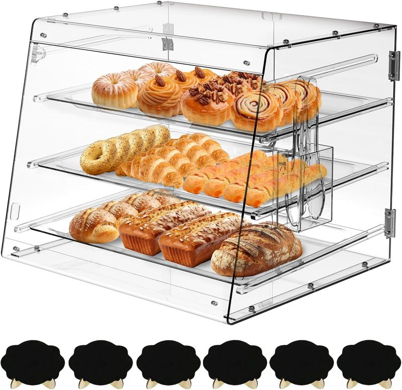 Photo 1 of 3 Tray Bakery Display Case,Clear Display Case,Pastry Display Case,Commercial Countertop Bakery Display Case,Acrylic Display Case with Serving Tong 21 x 17.2 x 13.7 inch