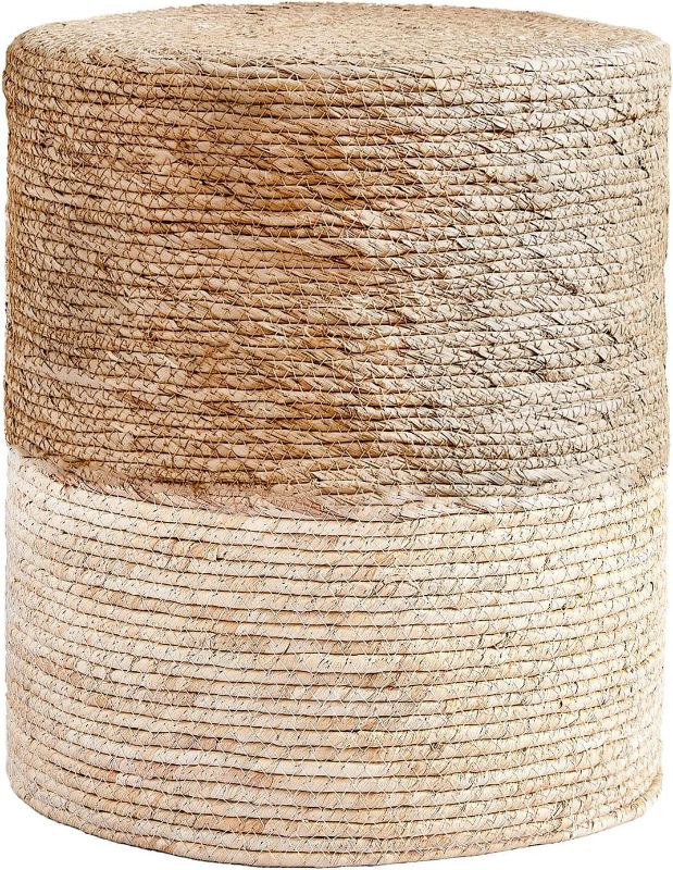 Photo 1 of  Ottoman Poufs, 100% Natural Seagrass Pouffe, Hand Weave Round Footstool with Wood Frame, Sitting Braided Footrest, Home Boho Decorative Seat, Accent Chair for Living Room, Bedroom