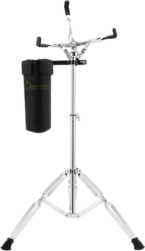 Photo 1 of Donner Snare Drum Stand, Adjustable Snare Stand Double Braced Extended with Drum Stick Holder Fit 10''-14'' Dia Drums, Drum Pads, Height Range 26-40 Inches