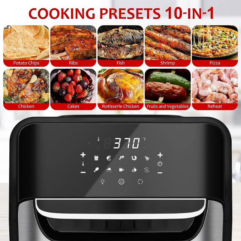 Photo 1 of 12.7Qt Air Fryer, 1700W Stainless Steel Convection Oven with 10 Preset Cooking Modes, LED Touch Screen, View Window, Accessories
