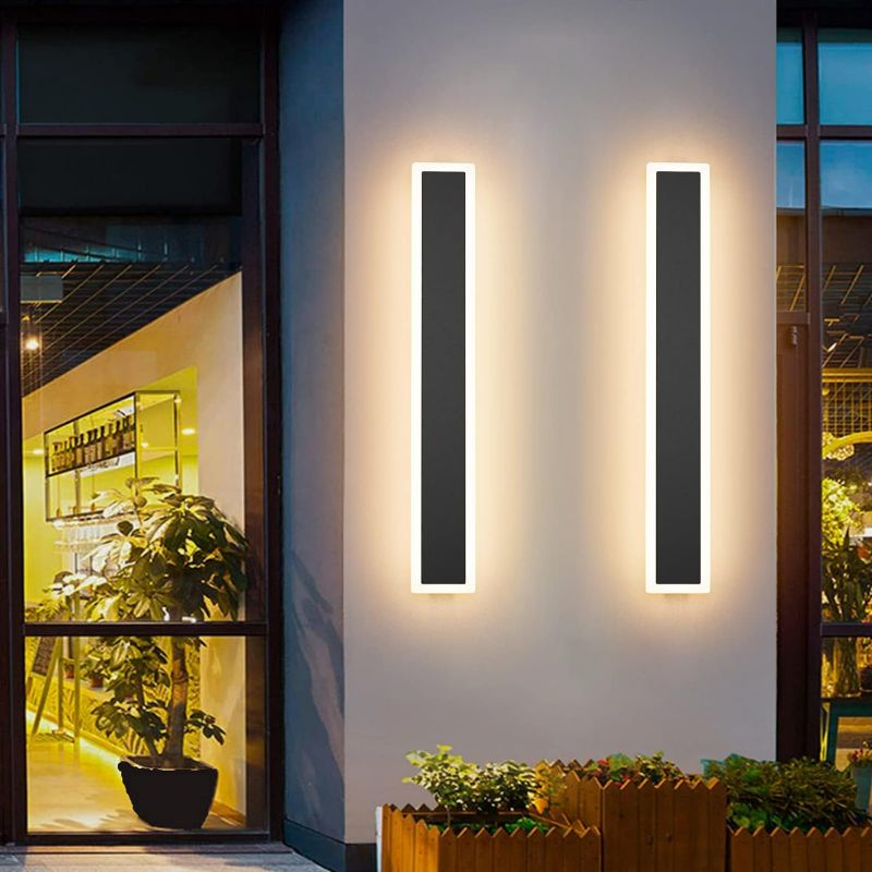 Photo 1 of 2 Pack Outdoor LED Wall Light,23.6 inch LED Modern Porch & Patio Wall Sconce Black Exterior Lights Wall Light for Living Room,Garage,Bathroom(Warm Light 3000K)