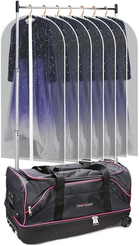 Photo 1 of Dance Bag With Garment Rack,28"Dance Competition Bags With Rack,Dance Suitcase, Rolling Garment Bag With Rack For Travel,Werterproof Duffel Bag,Wheeled Drop-Bottom Upright Luggage Closet (28inch-Pink)