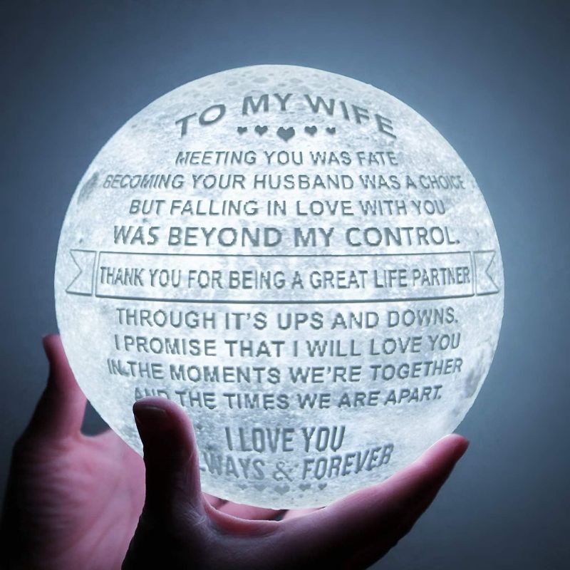 Photo 1 of Engraved 3D Moon Lamp Anniversary Valentine‘s Gift for Wife, to My Wife Gifts from Husband, Personalized 5.9 Inch 3D Printing Moon Light Gift for Wife Birthday Mother's Day Gift