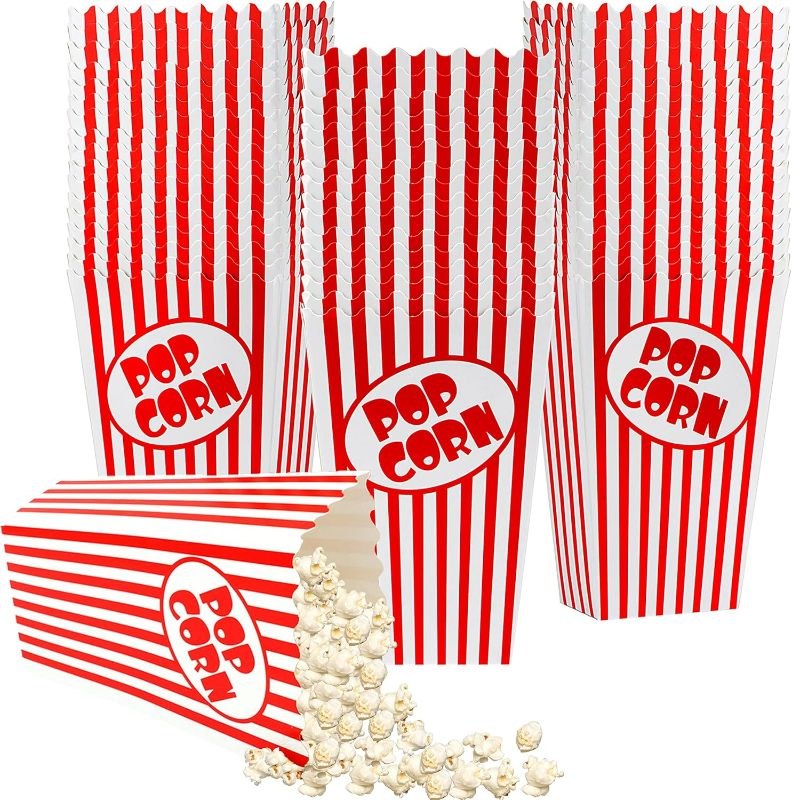 Photo 1 of 25 Pcs Popcorn Boxes for Party 5.5 Inches Tall Red & White Striped Popcorn Bags Mini Popcorn Buckets & Popcorn Bowl for Movie Theater, Home, Carnival Decorations (25)
