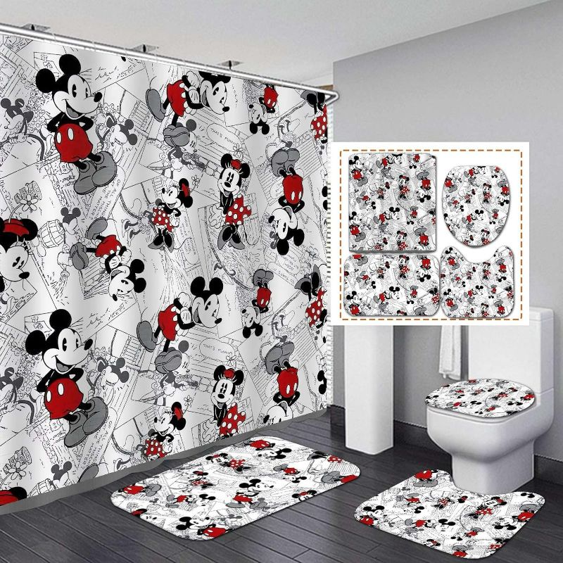 Photo 1 of 4Pcs Shower Curtain Set with Non-Slip Rugs, Toilet Lid Cover and Bath Mat, Waterproof Polyester Fabric Bathroom Curtain with 12 Hooks, 72 x 72inch1