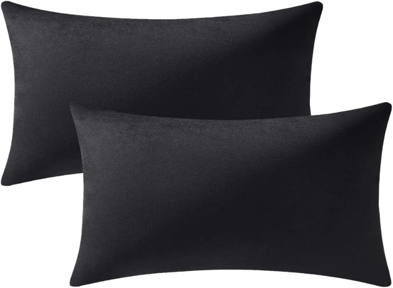 Photo 1 of  Decorative Pillow Covers 12x20 Black: 2 Pack Cozy Soft Velvet Rectangular Throw Pillow Cases for Farmhouse Home Decor