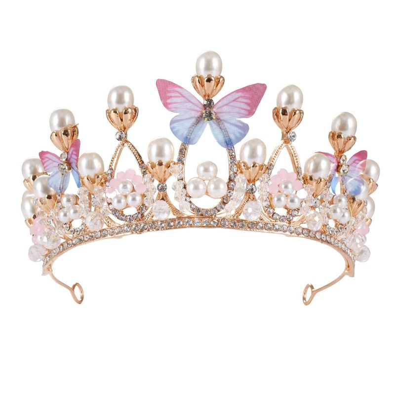 Photo 1 of Princess Tiaras for Girls, Birthday Crown for Girls Butterfly Princess Performance Disc Hair Model Catwalk Handmade Crystal Tiara